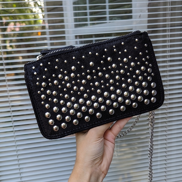Zara Bags New Zara Black Studded Crossbody Bag Wallet On Chain